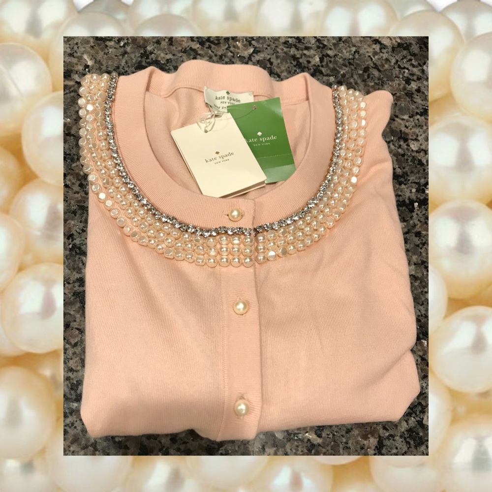 Kate Spade Pink Pearl and Jeweled Collar Cardigan